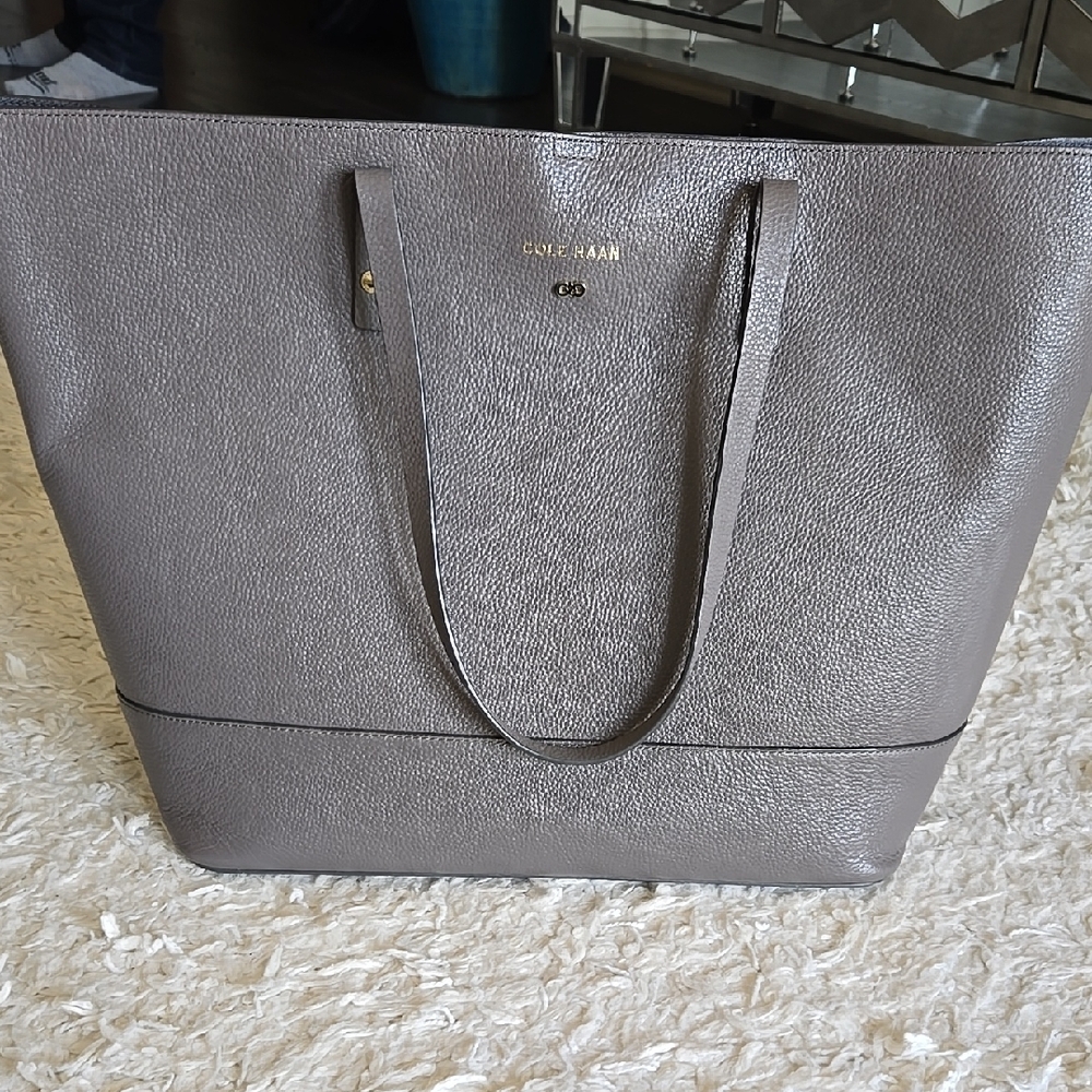 Cole Haan Gray Spacious Tote with Textured Leather